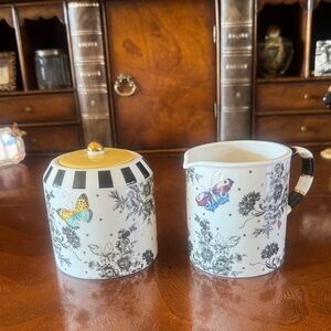RETIRED MacKenzie-Childs Butterfly Toile Creamer & Sugar Set New!